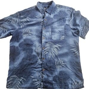 Boca Classics Shirt Mens XL Blue Hawaiian 100% Silk Short Sleeve Button Front